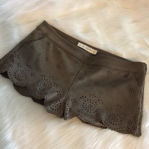 Abercrombie & Fitch Pants - A&F Faux Suede Floral Scallop Short Shorts